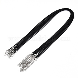 Воском хлопка ожерелье шнура материалы, с застежками-карабинами из сплава и удлинителями железных цепочек, чёрные, 17-1/8 дюйм (43.5 см), 1.5 мм