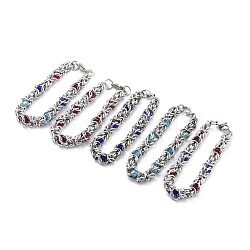304 bracelet chaîne byzantine en acier inoxydable pour fille femme, bracelets perles de verre rondes, couleur mixte, 8-1/4~8-5/8 pouce (21~22 cm)