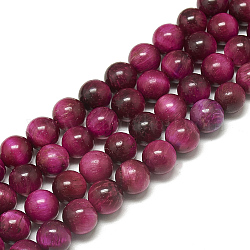 Chapelets de perles d'œil de tigre naturel, teinte, ronde, support violet rouge, 6mm, Trou: 1mm, Environ 62~63 pcs/chapelet, 14.7~14.9 pouce