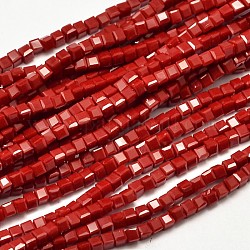 Facettiert Würfel Glasperlen Stränge, rot, 2.5x2.5x2.5 mm, Bohrung: 0.5 mm, ca. 185 Stk. / Strang, 15.7 Zoll