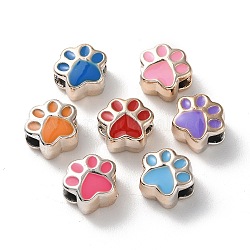 Acrylic European Beads, with Enamel, Large Hole Beads, Mixed Color, Paw Print, Golden, 10x11.5x8mm, Hole: 4.2mm