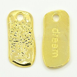 Alloy Rectangle Carved Wishing Tree and Word Dream Pendants, Golden, 29x13x2mm, Hole: 4x3mm