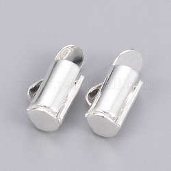 Brass Slide On End Clasp Tubes, Slider End Caps, Silver Color Plated, 6x6x4mm, Hole: 1x2mm, Inner Diameter: 3mm