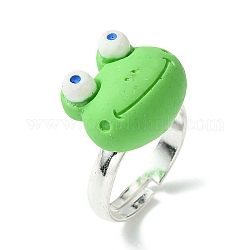 Frosch-Fingerring aus Kunstharz, Verstellbarer Ring aus silbernem Messing, Frühlingsgrün, Innendurchmesser: 14.5 mm