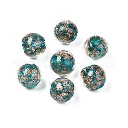 Handmade Gold Sand Lampwork Beads, Round, Medium Turquoise, 9~10x9~10mm, Hole: 1.5mm