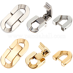 Beebeecraft 6Pcs 2 Colors 304 Stainless Steel Fold Over Clasps, Oval, Golden & Stainless Steel Color, 19x9x3mm, Hole: 2x3.5mm, 3pcs/color