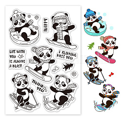 GLOBLELAND Skiing Pandas Stamps Cute Animals Silicone Clear Stamps Transparent Stamp Seals for Cards Making DIY Scrapbooking Photo Journal Album Decoration