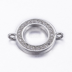 Brass Micro Pave Cubic Zirconia Links, Flat Round, Real Platinum Plated, 14x19.5x2mm, Hole: 1.5mm