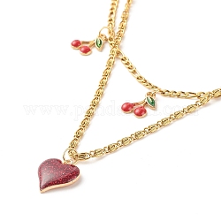 Delicate collane con ciondolo in smalto in lega di ciliegia e cuore per ragazze adolescenti, oro, rosso, 17.91~19.69 pollice (45.5~50 cm), 2 pc / set