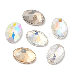 K5 Glass Rhinestone Cabochons, Flat Back & Back Plated, Faceted, Oval, Mixed Color, 10x7x3.5mm