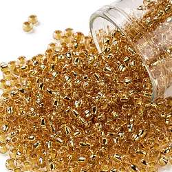 Cuentas de semillas redondas toho, Abalorios de la semilla japonés, (753) oro rosa forrado en oro 24k, 8/0, 3mm, agujero: 1 mm, aproximamente 1110 unidades / 50 g