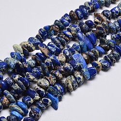 Brins de perles de jaspe impérial naturel, pépites, teinte, bleu, 8~16x4~10mm, Trou: 1mm, environ 15.7 pouce