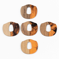 Pendenti in resina e legno di noce, arancione, 33x38x3mm, Foro: 2 mm