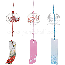 Benecreat 3 шт. японские колокольчики розовая вишня / красный / синий стеклянные ветряные колокольчики подвески ручной работы для подарка на день рождения и домашнего декора