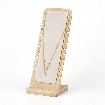 Expositor de collar de bambú, Soporte de exhibición de cadena larga en forma de l, Rectángulo, microfibra, 10x25.8 cm