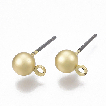Smooth Surface Alloy Stud Earring Findings, with Loop and Steel Pin, Round, Matte Gold Color, 16x5mm, Hole: 1.2mm, Pin: 0.7mm