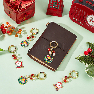 3 комплект подвесок из сплава с эмалью в виде Санта-Клауса и рождественского венка HJEW-SC0001-78-1