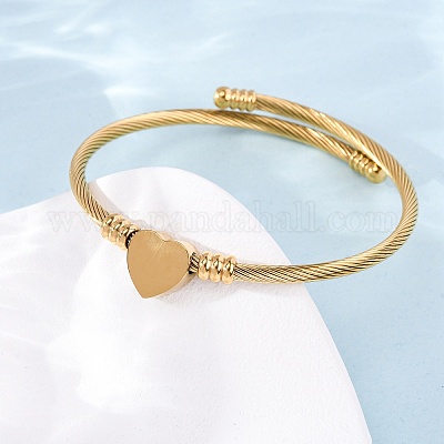 Браслет-манжета из нержавеющей стали 304 с бусинами в форме сердца&nbsp;LS-BJEW-K280-02G-1