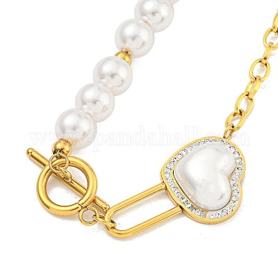 Ионное покрытие (ip) 201 нержавеющая сталь паве прозрачные кубические цирконии и пластиковые жемчужины бусины ожерелья NJEW-K270-18G-1