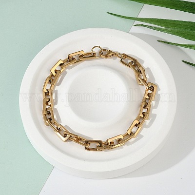 Ионное покрытие (ip) прямоугольник 201 браслеты из нержавеющей стали BJEW-N240-06G-1