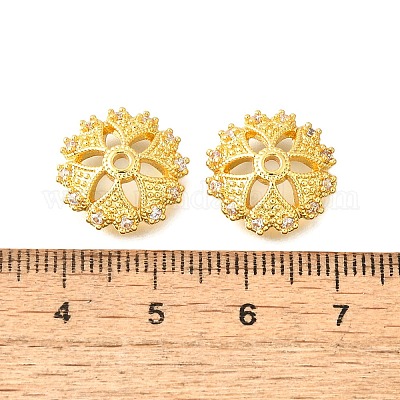 Колпачки для бусин из прозрачного кубического циркония в форме цветка из латуни KK-V008-04G-1