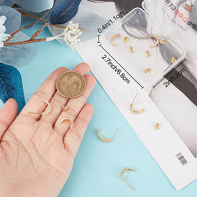 10 шт. латунная фурнитура для сережек-гвоздиков в форме буквы С из прозрачного кубического циркония KK-BBC0007-12-1