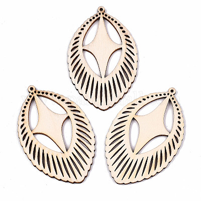 Неокрашенные натуральные полые деревянные большие подвески X-WOOD-N007-083-1