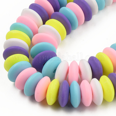 10 Strands Handmade Flat Round Colorful Polymer Clay Beads Strands  8.5~9x3.5mm