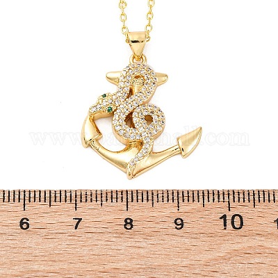 Латунные микропаве прозрачные кубические цирконии якорь змея подвеска ожерелья NJEW-S438-02J-G-1