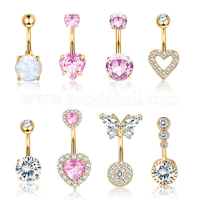 8 шт. 8 стиля 316l хирургическая нержавеющая сталь кубический цирконий сердце бабочка изогнутые штанги живот кольца наборы WG47019-01-1