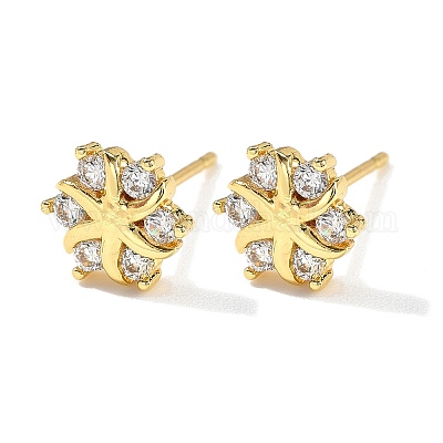 Серьги-гвоздики из прозрачного кубического циркония с цветочным узором из латуни и микропаве EJEW-D318-10G-1