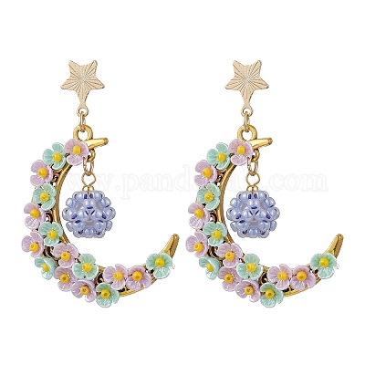 Стеклянные бусины лунные серьги-гвоздики EJEW-MZ00402-02-1