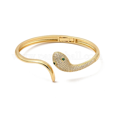 Зеленый кубический цирконий открытый браслет-манжета BJEW-P281-05G-1