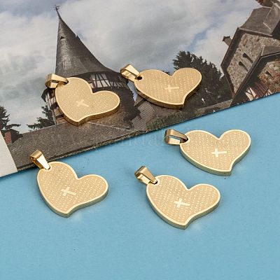 Крест-подвеска из нержавеющей стали 304 в форме сердца с молитвой Господней STAS-O065-15-1