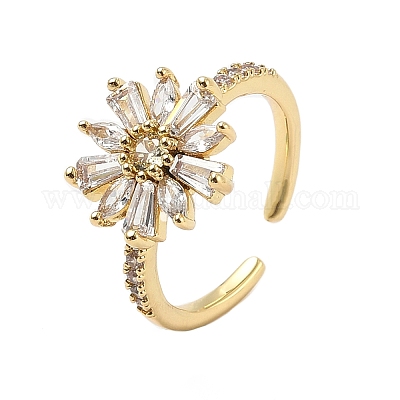 Кольца-манжеты из цветочной латуни с микропаве из кубического циркония для женщин RJEW-A069-01A-G-1