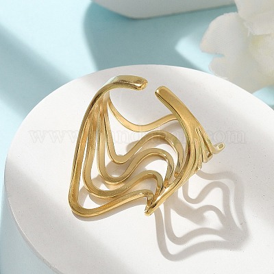 Ионное покрытие (ip) 304 нержавеющая сталь волнообразное открытое кольцо-манжета для женщин RJEW-M025-01G-1