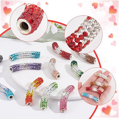 12色のポリマー粘土ラインストーンチューブビーズ12個 ミックス