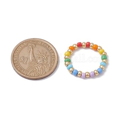 Эластичные кольца на палец из стеклянных бусин для женщин RJEW-JR00656-1