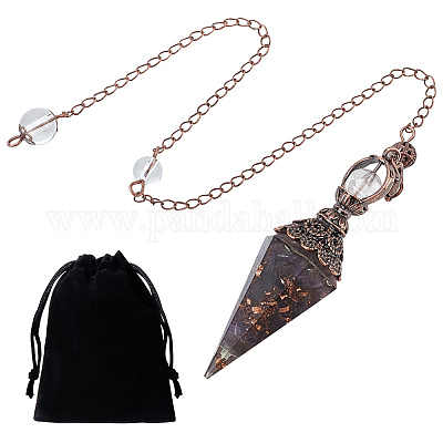 Natural Amethyst Healing Crystal Dowsing Pendulum Reiki Gemstone Chips  Orgone Pendulum Hexagonal Pointed Cone Resin Spiritual Pendant