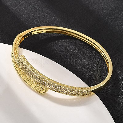 Женские браслеты на шарнирах из латуни с микропаве и прозрачным фианитом BJEW-S168-04G-1