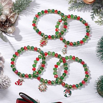 Рождественские тематические стеклянные бусины эластичные браслеты BJEW-JB11258-1