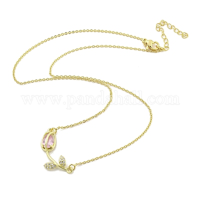 Ожерелья с подвесками из латуни с прозрачным кубическим цирконием NJEW-Z032-01A-1