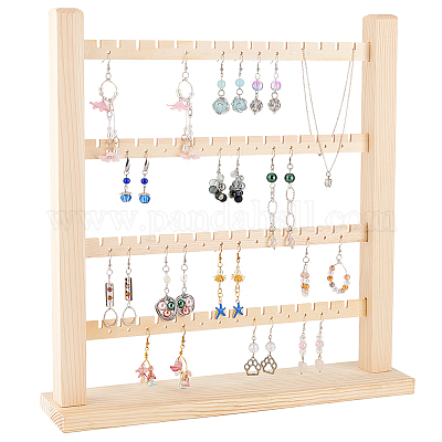 Organizer Per Orecchini In Legno A Torre - Espositore Con 98 Fori E 91 Slot (Fino A 188 Orecchini)