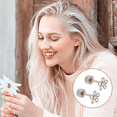 4 пара сережек-гвоздиков в форме цветка со стразами двух цветов EJEW-AN0004-72-1