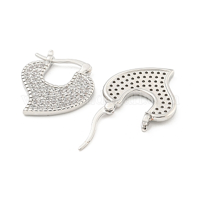 Серьги-кольца из латуни с паве и прозрачным цирконием в форме сердца EJEW-M258-23P-1