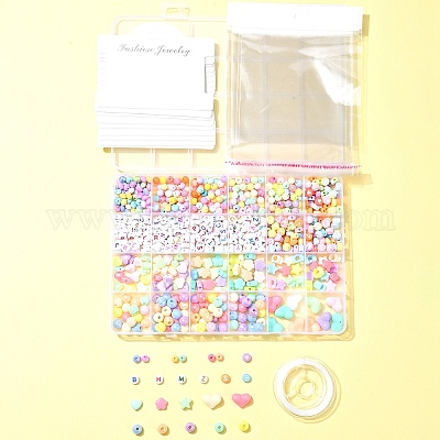 Наборы для изготовления браслетов из плоских круглых и сердечек из акриловых и пластиковых бусин своими руками DIY-FS0006-41-1