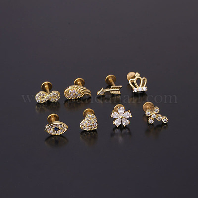Серьги-гвоздики с микропаве из прозрачного кубического циркония из латуни WGF4DCF-14-1