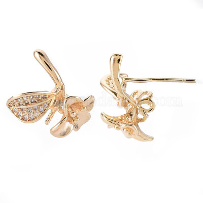 Серьги-гвоздики с прозрачным кубическим цирконием из латуни с микропаве KK-T062-77G-NF-1