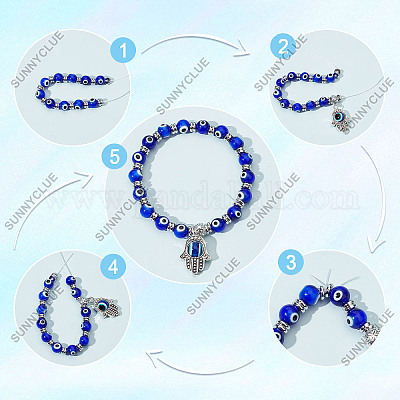 SUNNYCLUE 1 Box 6 Set Ocean Bracelet Making Kit Summer Hawaii Bracelets  Ankles Sea Animal Beads Blue Glass Beads Sea Shells for Jewelry Making Kits