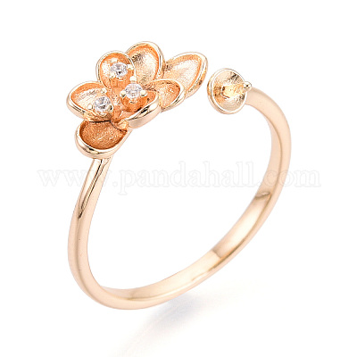 Оправы для колец-манжет из цветочной латуни с микропаве из прозрачного кубического циркония KK-T076-79G-1